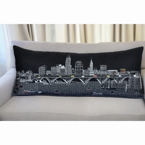 HomeRoots 35" Black Cleveland Nighttime Skyline Lumbar Decorative Pillow pillows,bed pillow,sleeping cushion