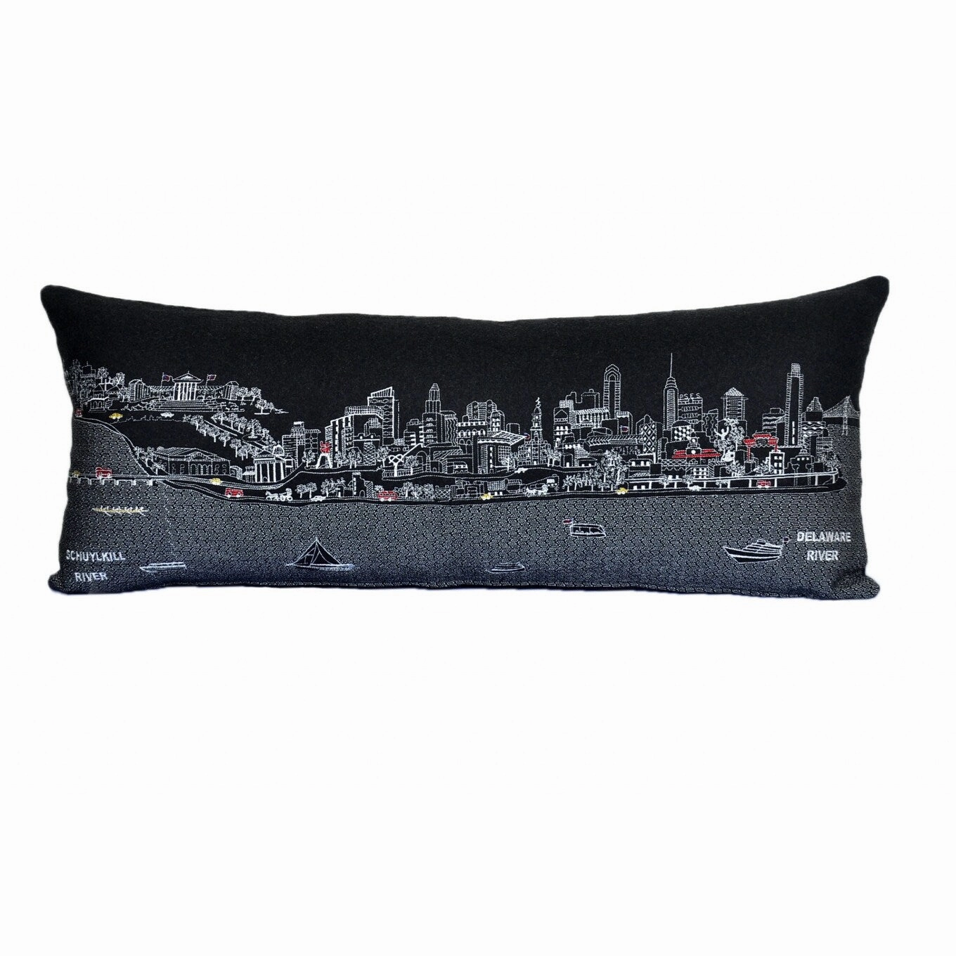 HomeRoots 35" Black Philadelphia Nighttime Skyline Lumbar Decorative Pillow