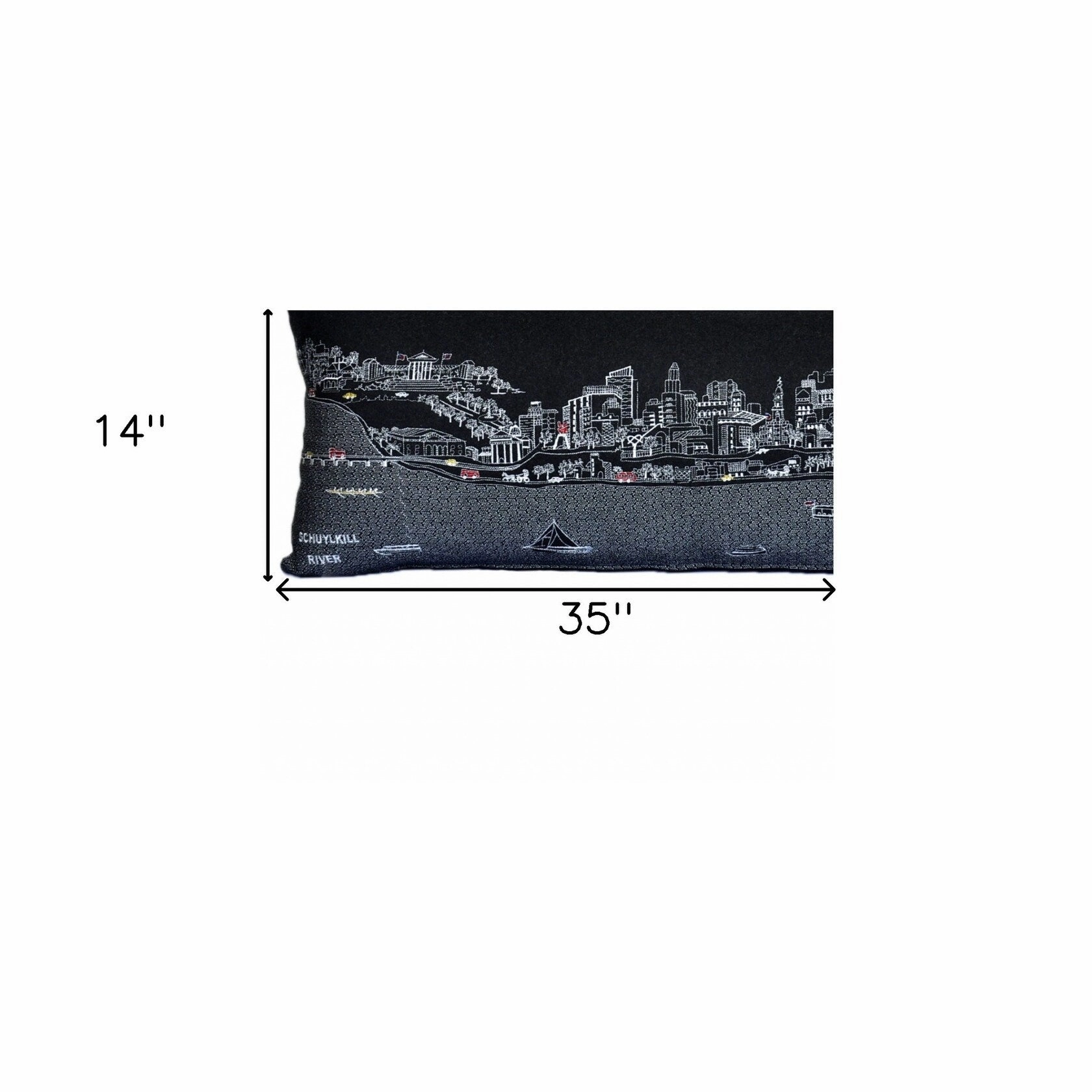 HomeRoots 35" Black Philadelphia Nighttime Skyline Lumbar Decorative Pillow