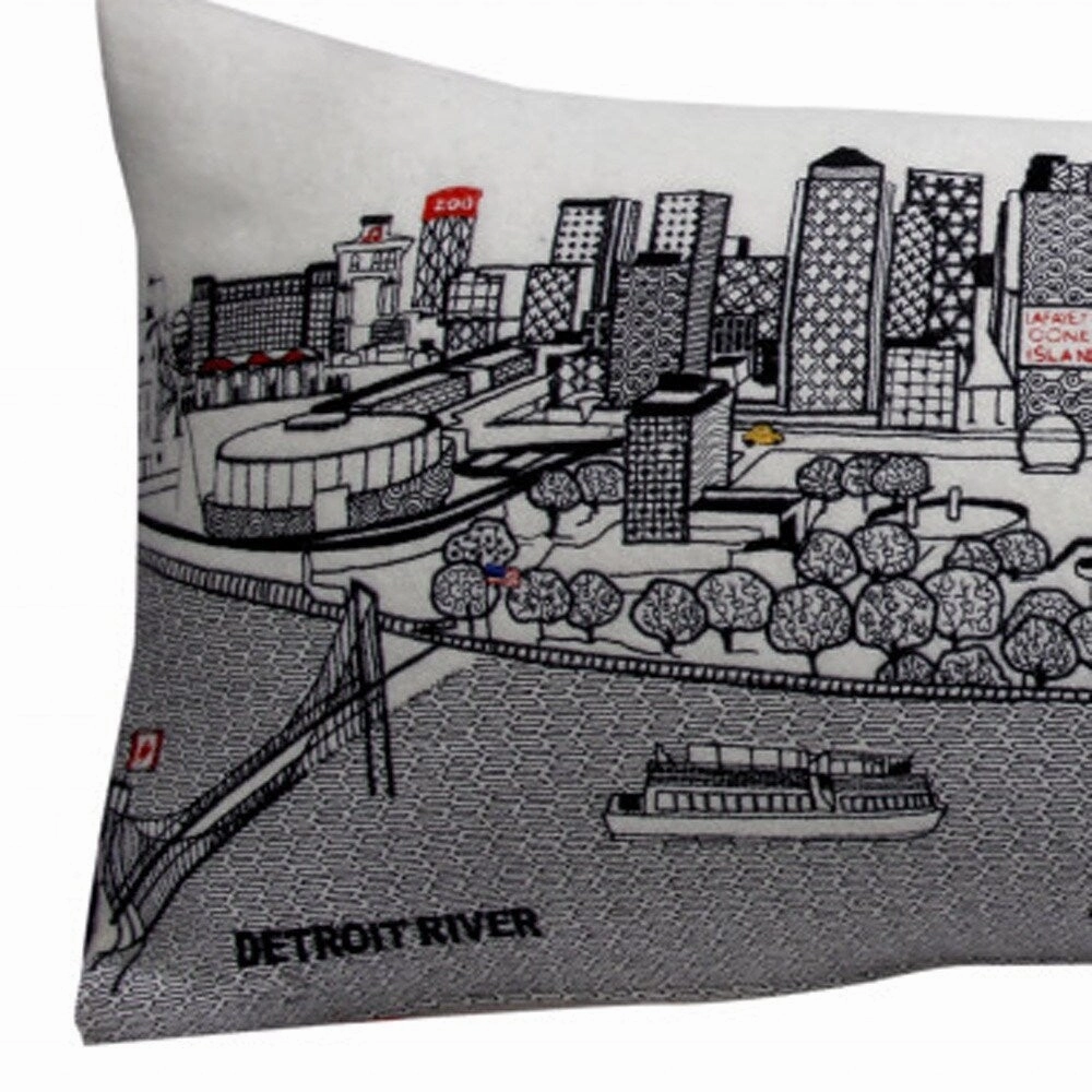 HomeRoots 35" White Detroit Daylight Skyline Lumbar Decorative Pillow