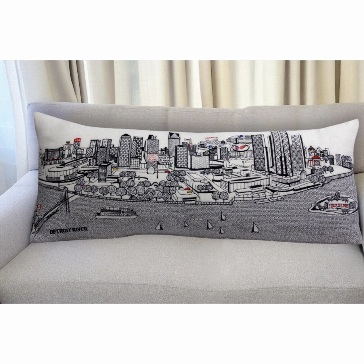 HomeRoots 35" White Detroit Daylight Skyline Lumbar Decorative Pillow pillows,bed pillow,sleeping cushion