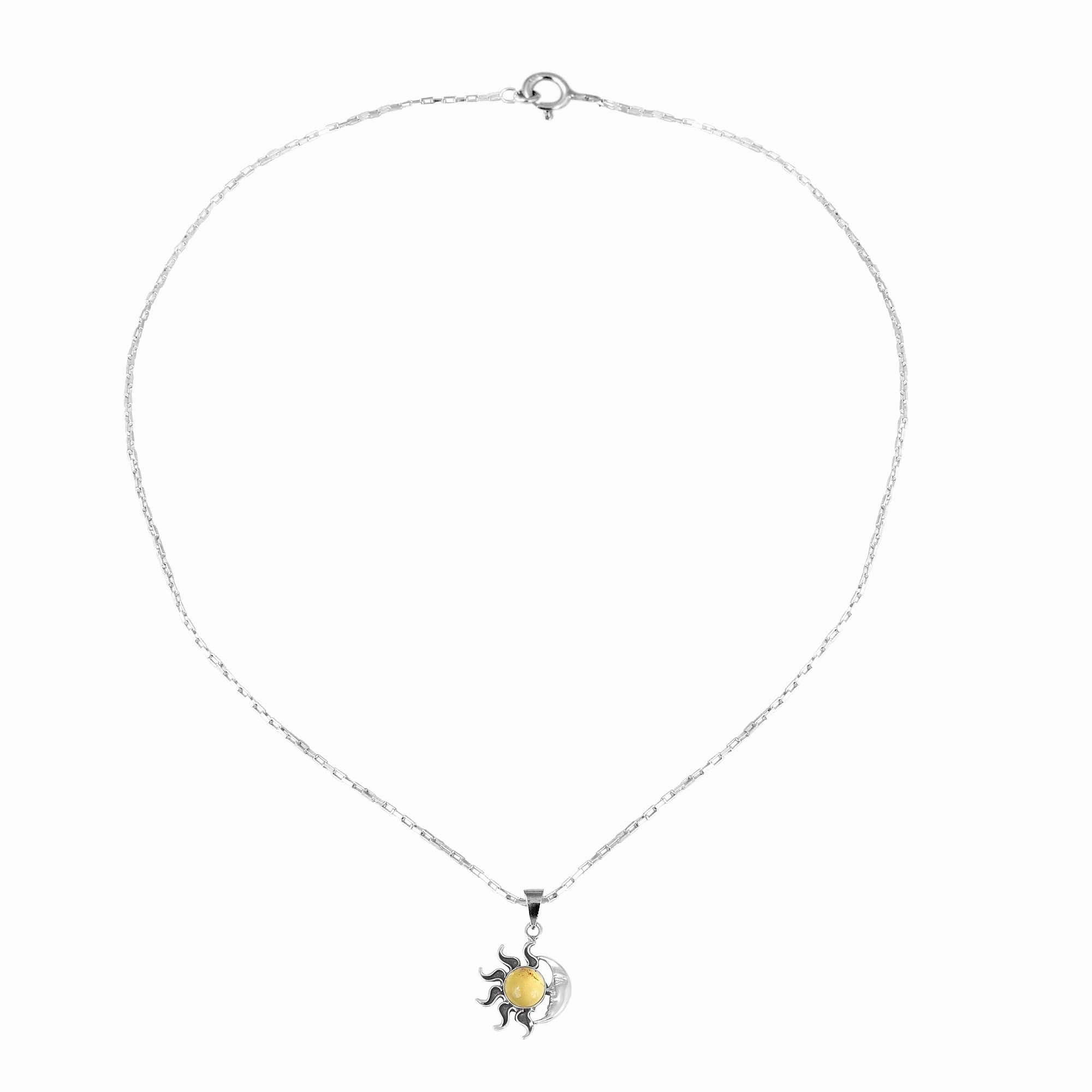 Honey Eclipse Sun and Moon Amber Pendant Necklace from Mexico