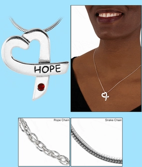 Hope for a Cure Diabetes Sterling Heart Necklace