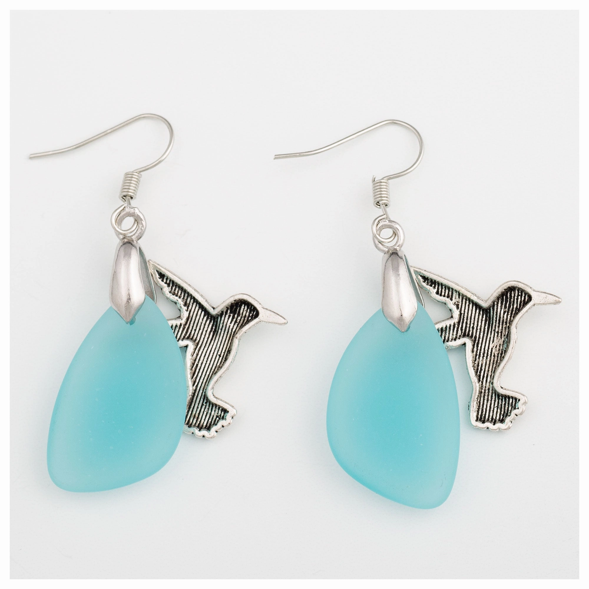 Hummingbird Sea Glass Earrings