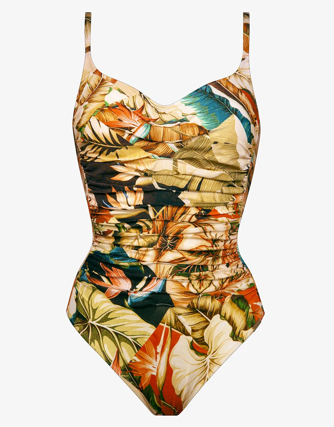 Hypnotic Ruched Underwired Swimsuit - Sepia Leaves