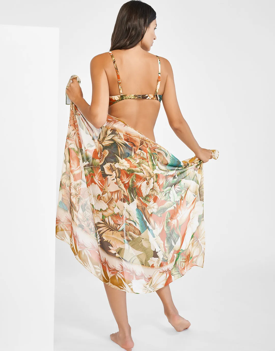 Hypnotic Silk Pareo - Sepia Leaves