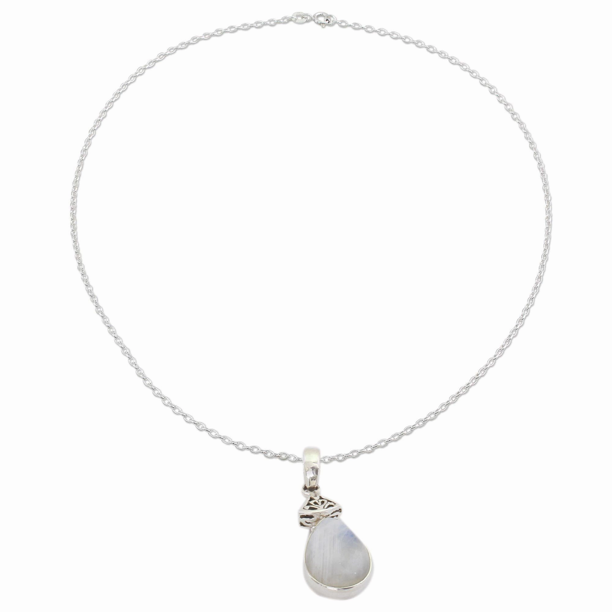 Icy Droplet Moonstone Pendant Necklace