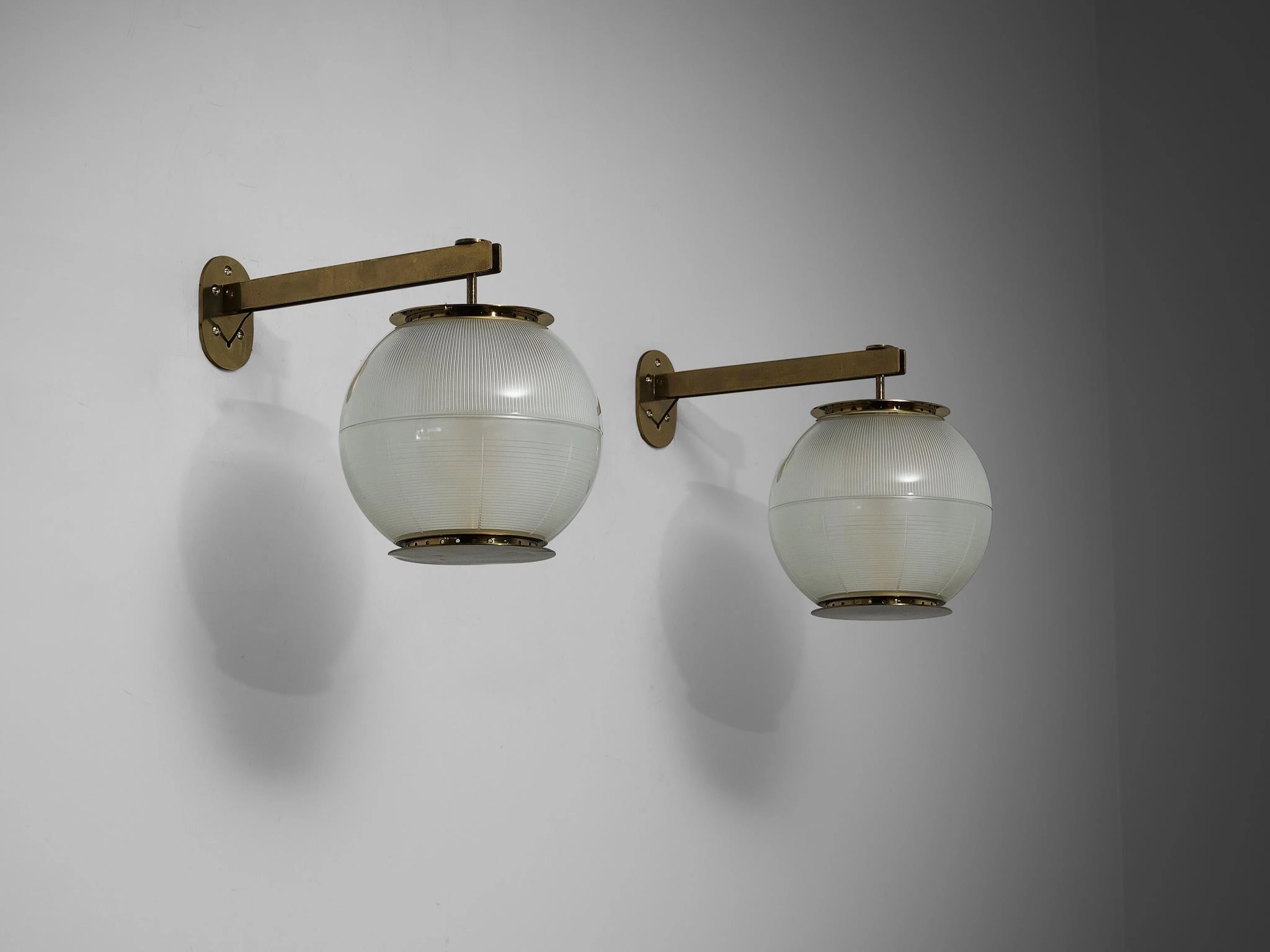 Ignazio Gardella for Azucena 'Doppio Vetro' Wall Lights in Glass and Brass