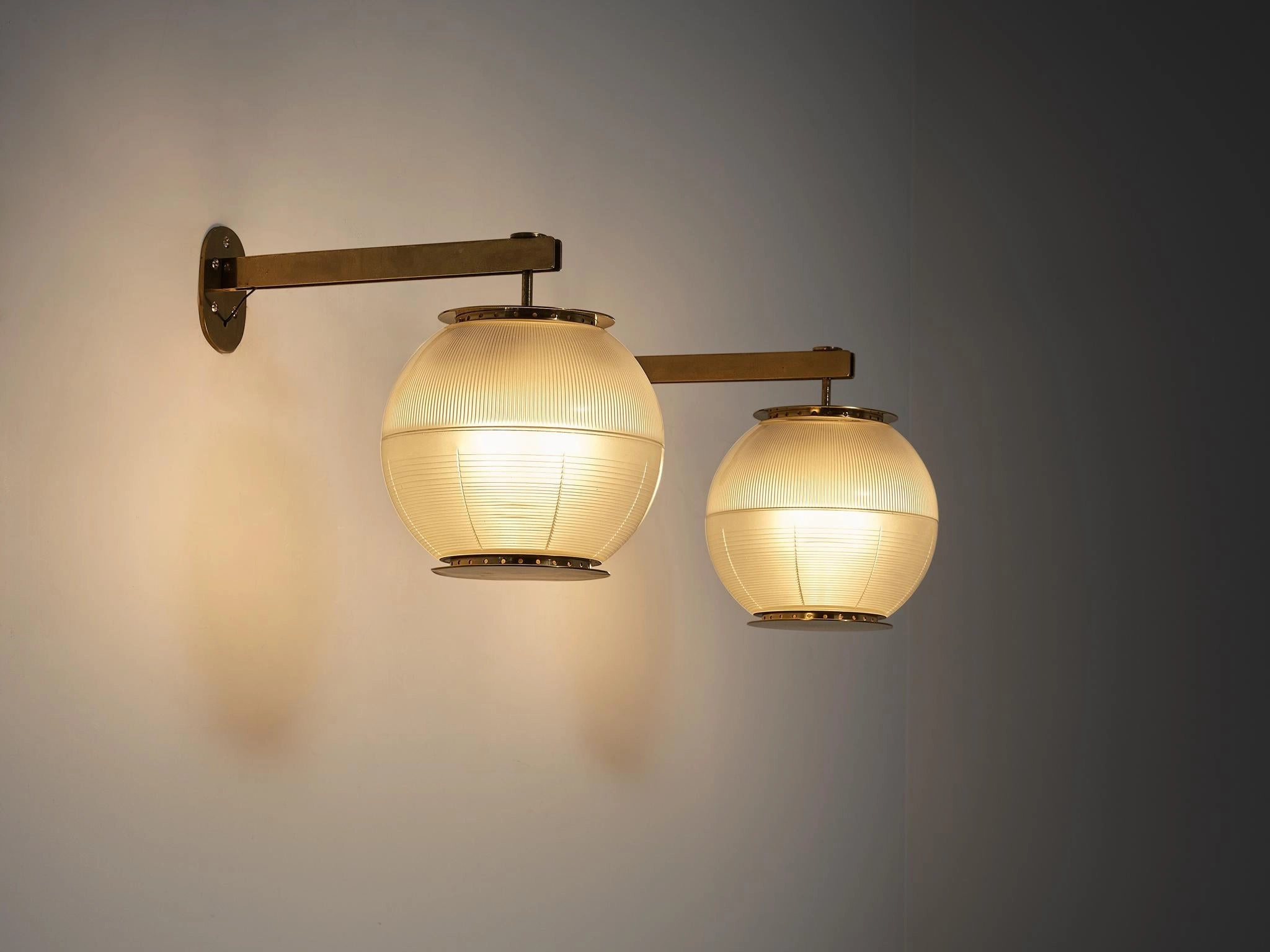 Ignazio Gardella for Azucena 'Doppio Vetro' Wall Lights in Glass and Brass