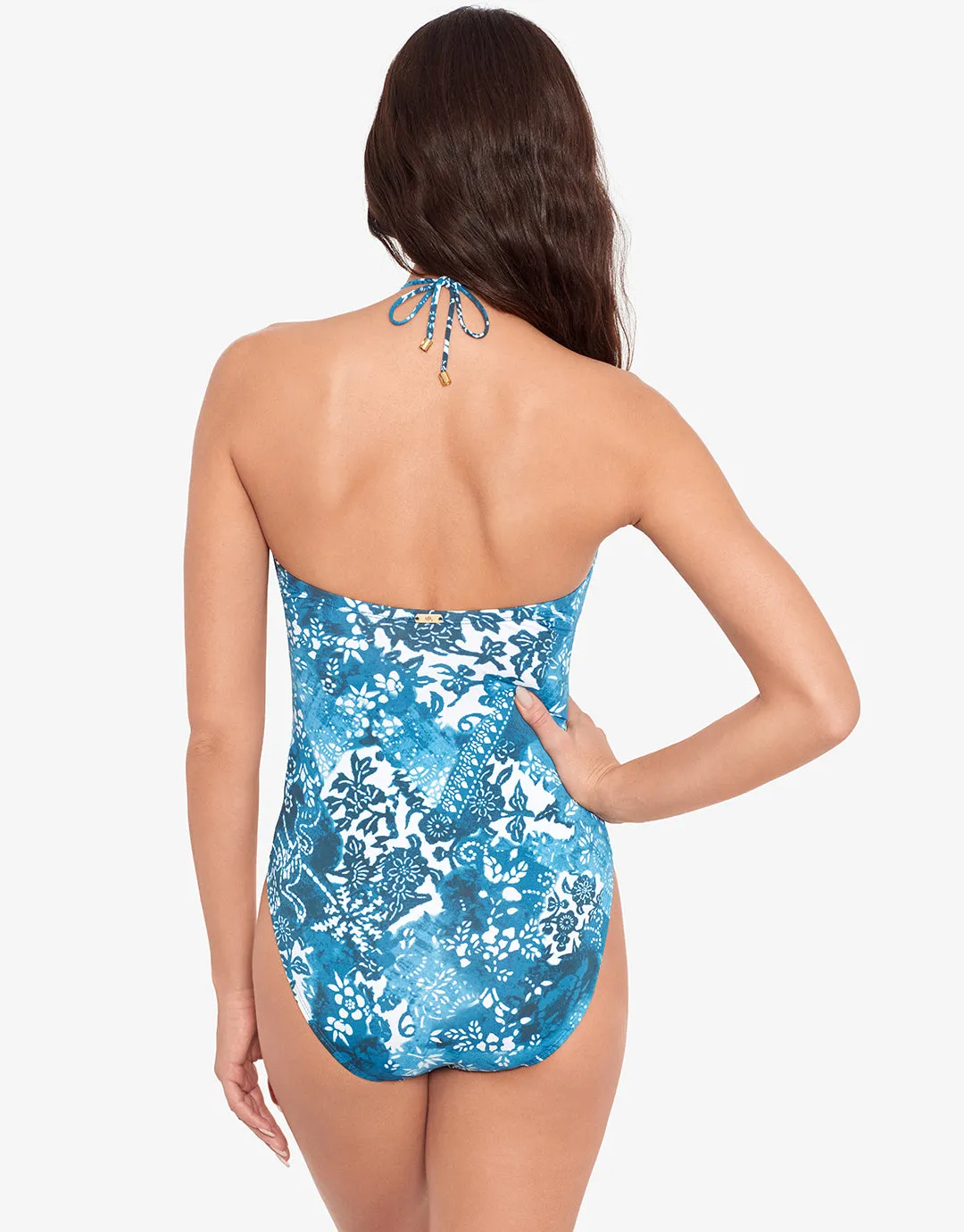 Indigo Patchwork Halter Bandeau Swimsuit