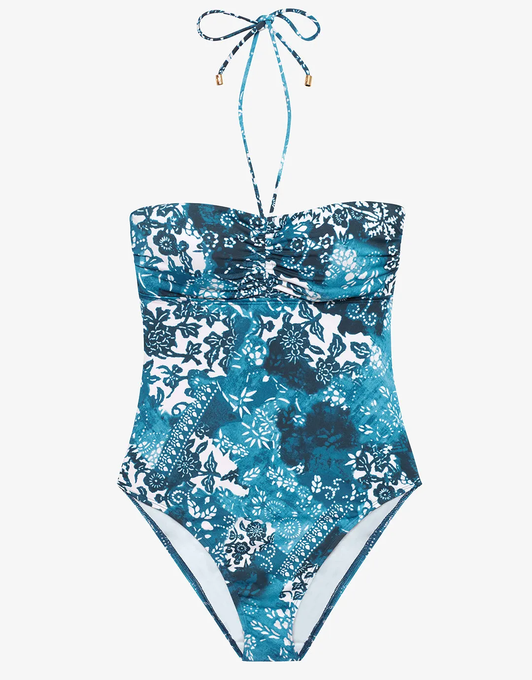 Indigo Patchwork Halter Bandeau Swimsuit