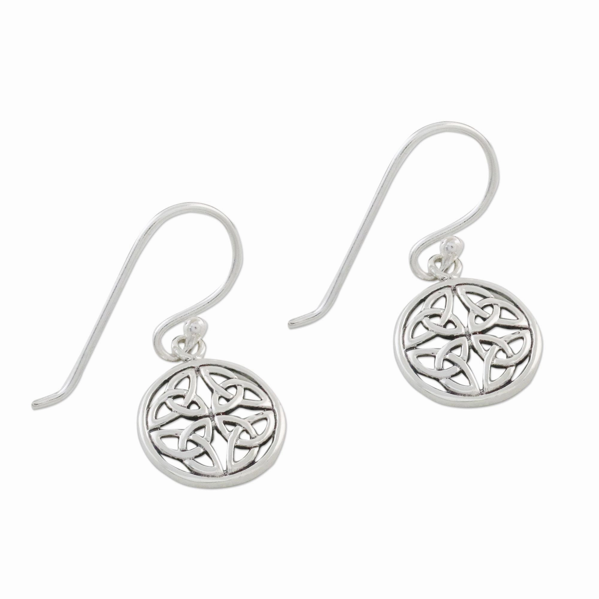 Interconnected in Silver Handcrafted Sterling Silver Labyrinth Circle Dangle Earrings