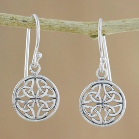 Interconnected in Silver Handcrafted Sterling Silver Labyrinth Circle Dangle Earrings