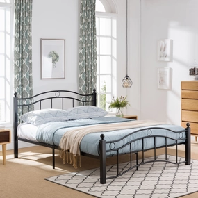 Iron Queen Bed Frame with Finial-Topped Legs - NH756603 throw blanket, decorative pillow