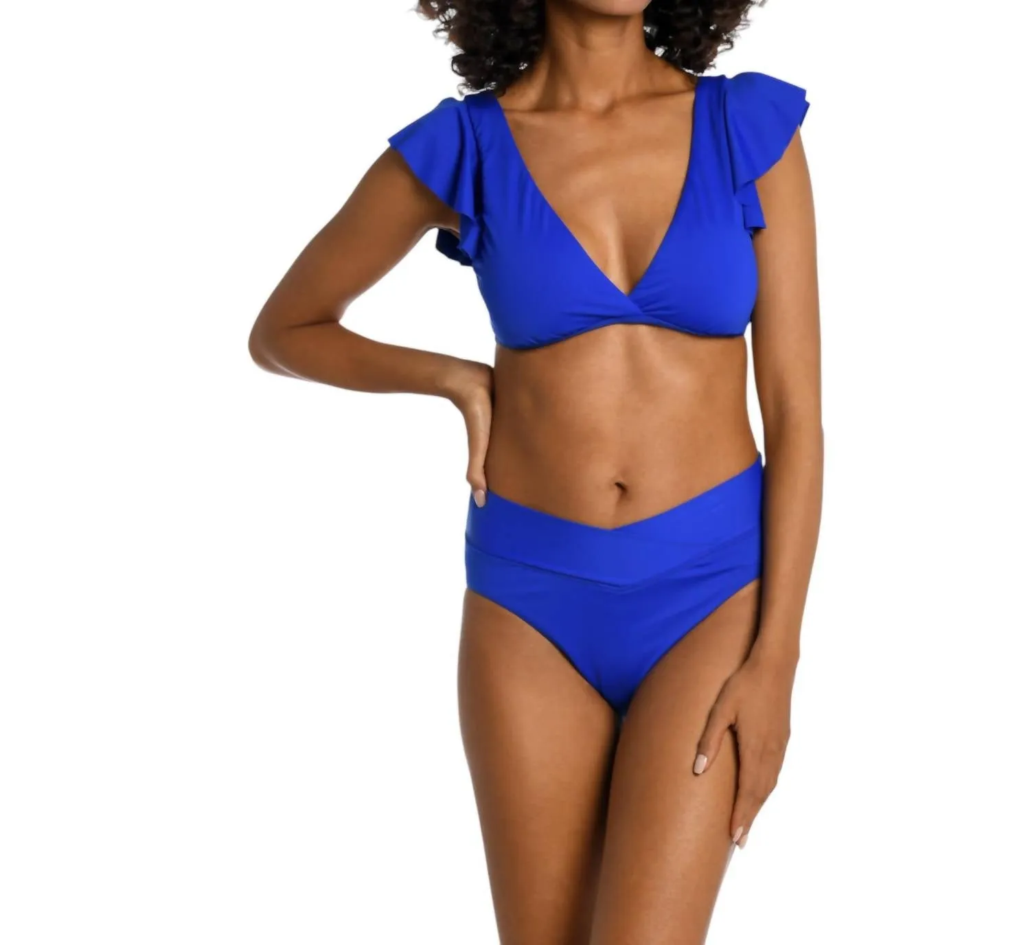Island Goddess Ruffle Arm Bra Top In Sapphire
