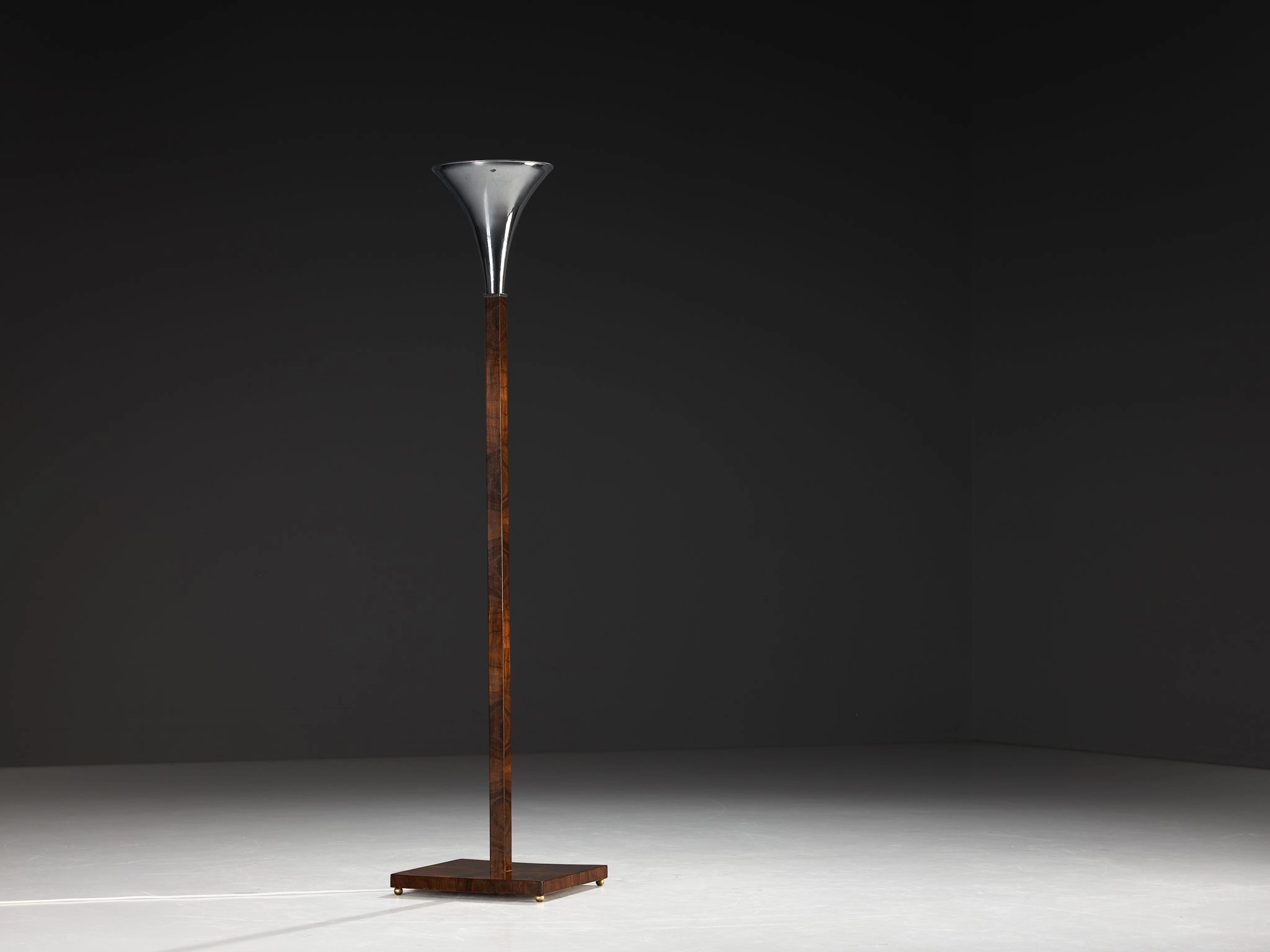 Italian Art Deco Floor Lamp in Walnut and Metal