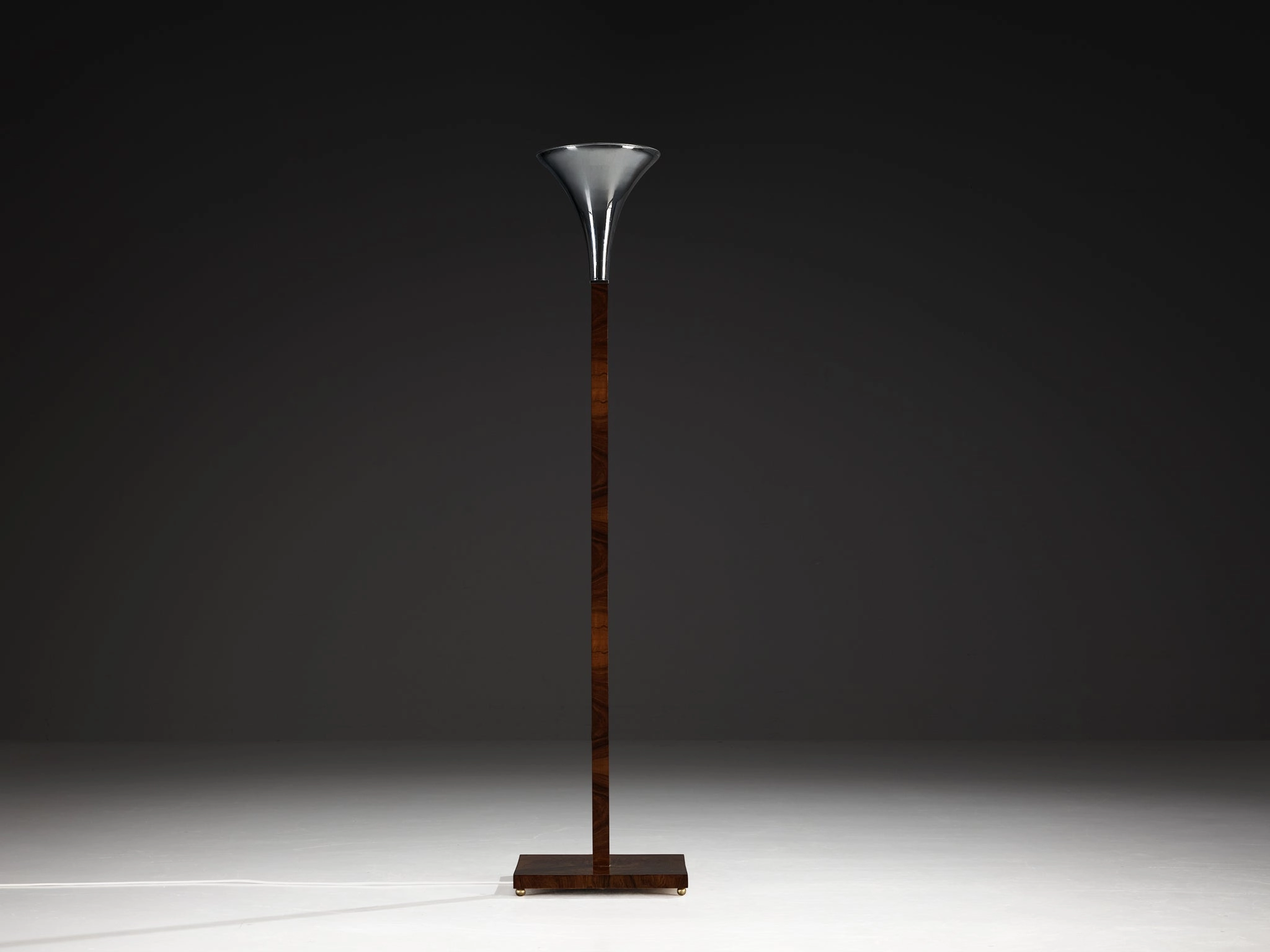 Italian Art Deco Floor Lamp in Walnut and Metal