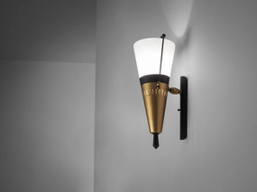 Italian Mid-Century Wall Light in Brass and White Glass Knife Set,Kitchen Knives