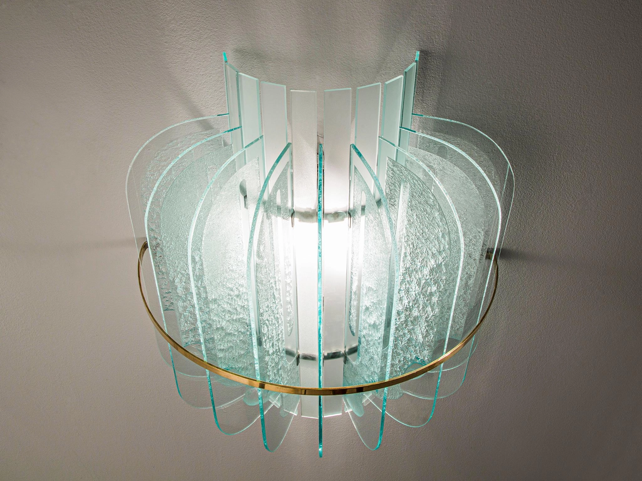 Italian Wall Light in Blue Glass and Brass