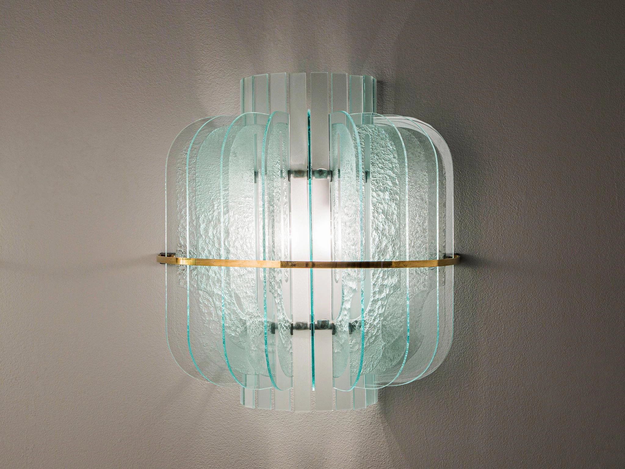 Italian Wall Light in Blue Glass and Brass