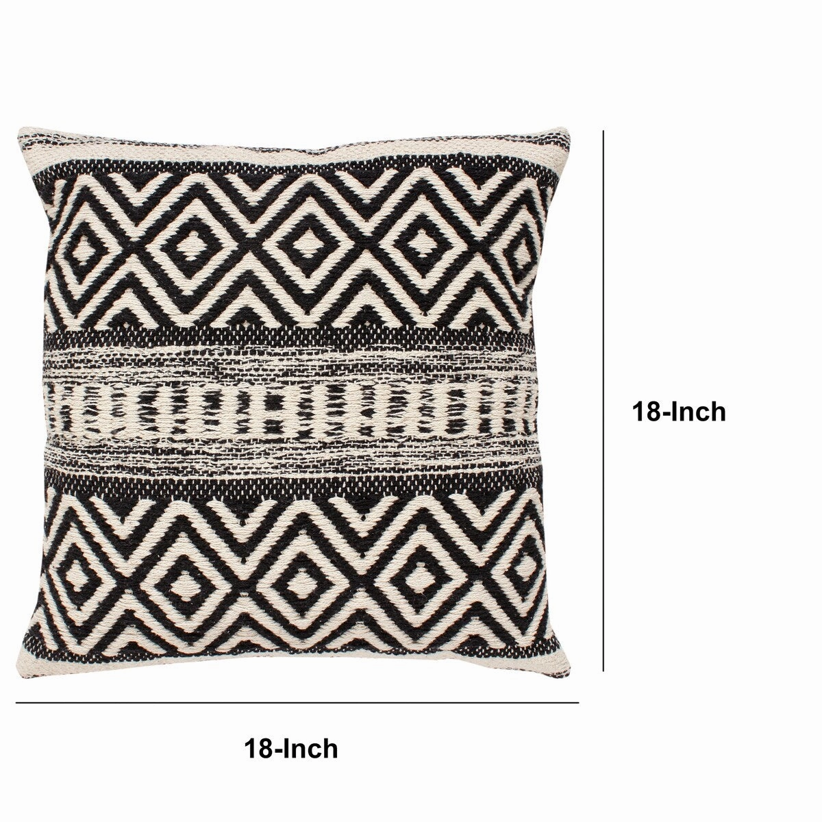 Jacquard Accent Throw Pillows Set of 2, Square Cotton Pillows with Boho Diamond Pattern, 18 x 18 inch