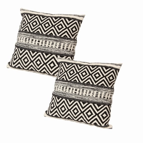 Jacquard Accent Throw Pillows Set of 2, Square Cotton Pillows with Boho Diamond Pattern, 18 x 18 inch pillows,bed pillow,sleeping cushion