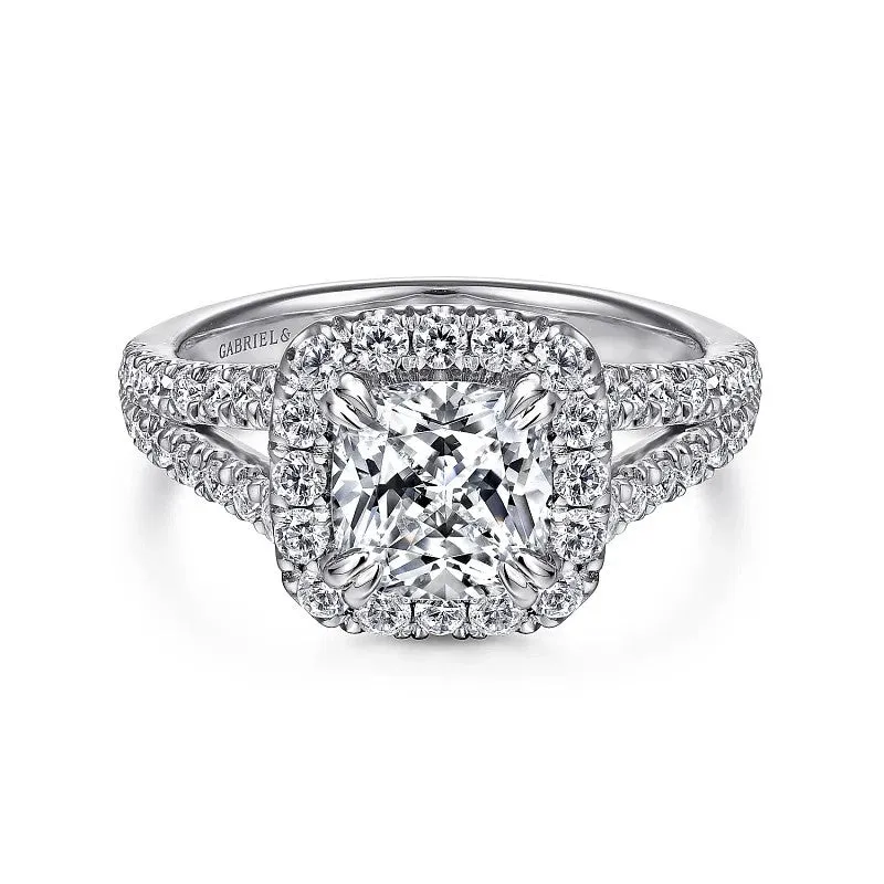 James - 14K White Gold Cushion Halo Diamond Engagement Ring
