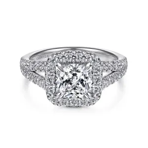 James - 14K White Gold Cushion Halo Diamond Engagement Ring