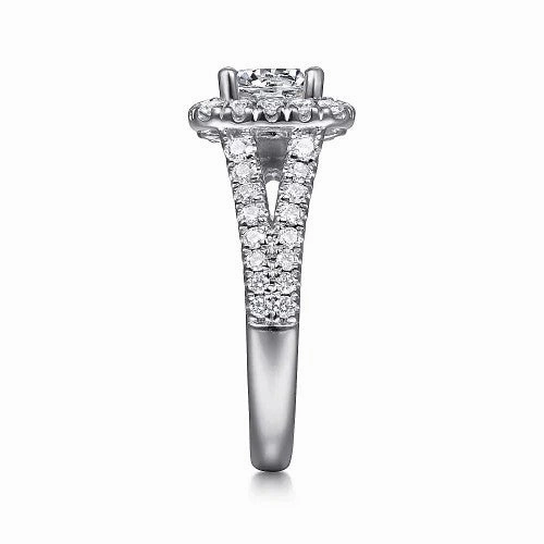 James - 14K White Gold Cushion Halo Round Diamond Engagement Ring