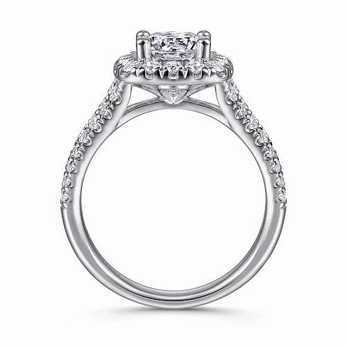 James - 14K White Gold Cushion Halo Round Diamond Engagement Ring