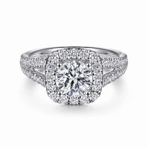 James - 14K White Gold Cushion Halo Round Diamond Engagement Ring