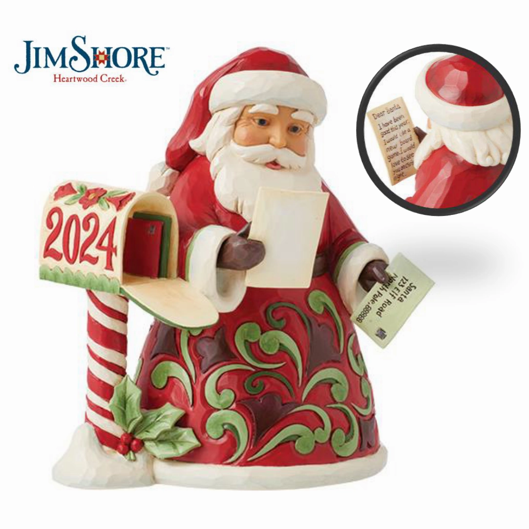 Jim Shore Dated 2024 Santa Reading Mail "Dear Santa Claus" Figurine, 7.5" Gold Crown Exclusive Decorative Mirror,Home Decor Mirror