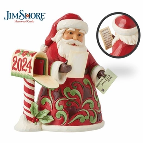 Jim Shore Dated 2024 Santa Reading Mail "Dear Santa Claus" Figurine, 7.5" Gold Crown Exclusive Decorative Mirror,Home Decor Mirror