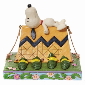 Jim Shore Peanuts Restful Campers Snoopy & Woodstock with Camping Tent Figurine Decorative Mirror,Home Decor Mirror
