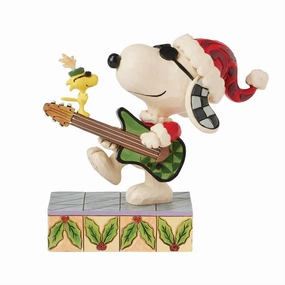 Jim Shore Peanuts Snoopy & Woodstock Christmas Rock and Roll 5" Figurine Decorative Mirror,Home Decor Mirror