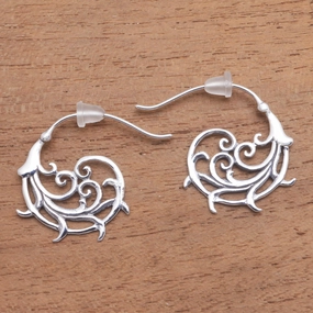 Jolly Curls Curling Openwork Sterling Silver Half-Hoop Earrings