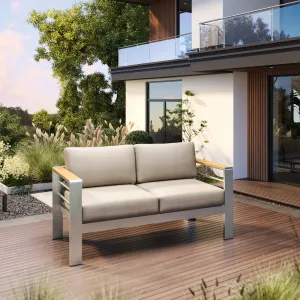 Jorsans Aluminum Outdoor Patio Loveseat with Beige Cushions patio chairs, outdoor seating