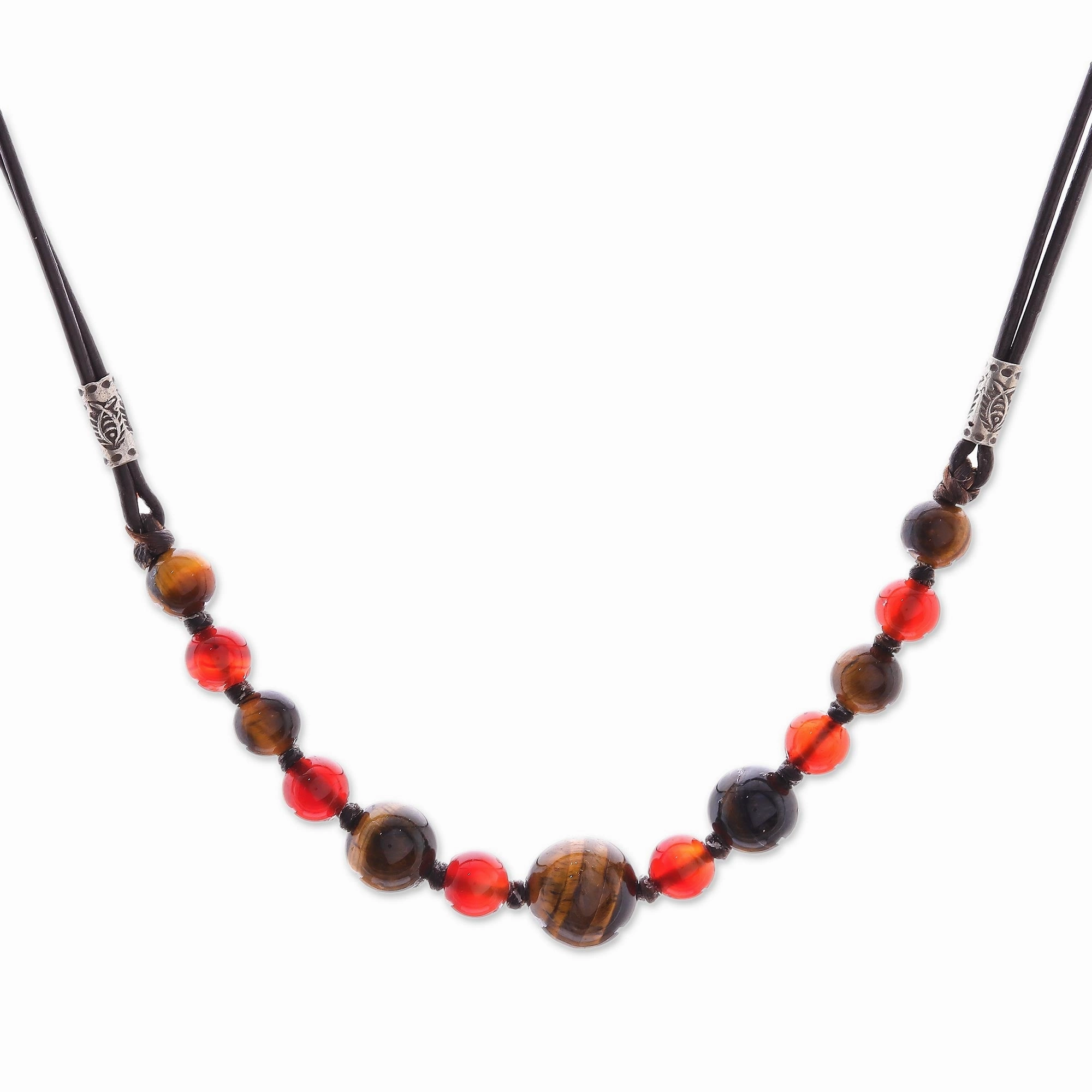 Joyful Holiday Tiger's Eye and Carnelian Beaded Necklace with Karen Silver