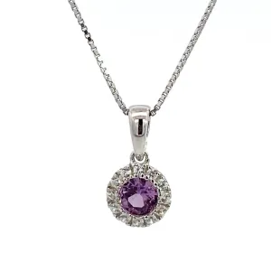 June Birthstone Pendant: Sterling Silver Lab Grown Alexandrite Halo Pendant Necklace