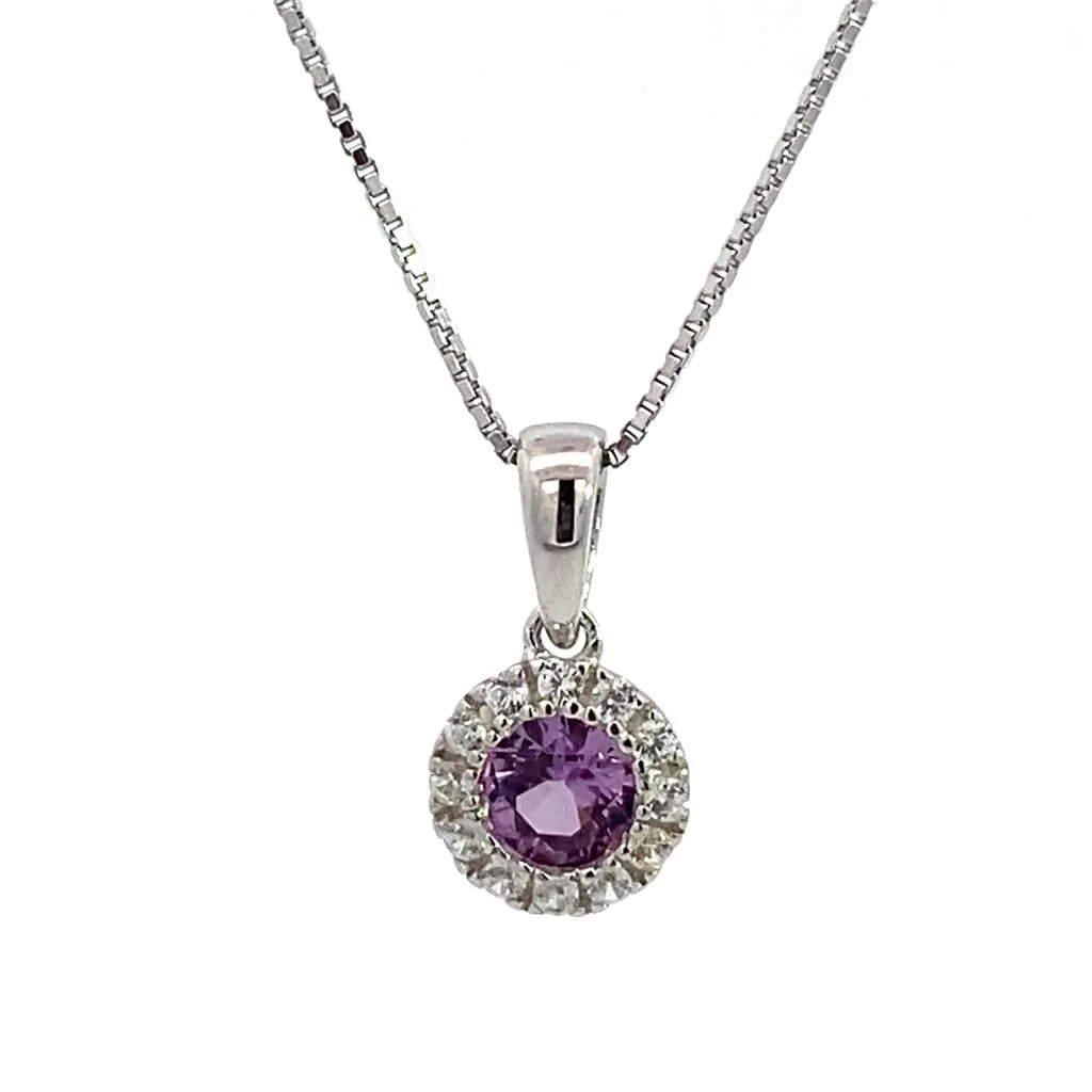 June Birthstone Pendant: Sterling Silver Lab Grown Alexandrite Halo Pendant Necklace