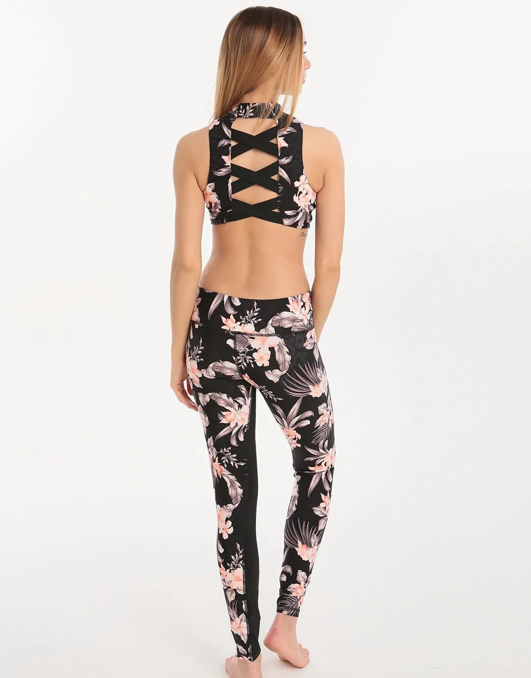 Jungle Floral Cross Back Top - Black