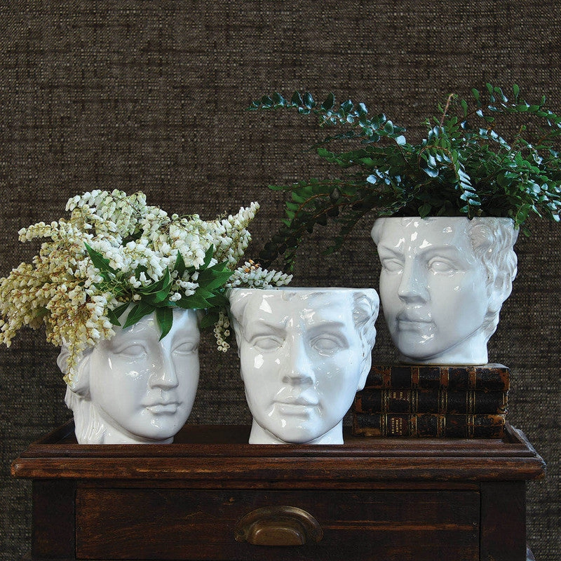 Juno Ceramic Head Cachepot - White