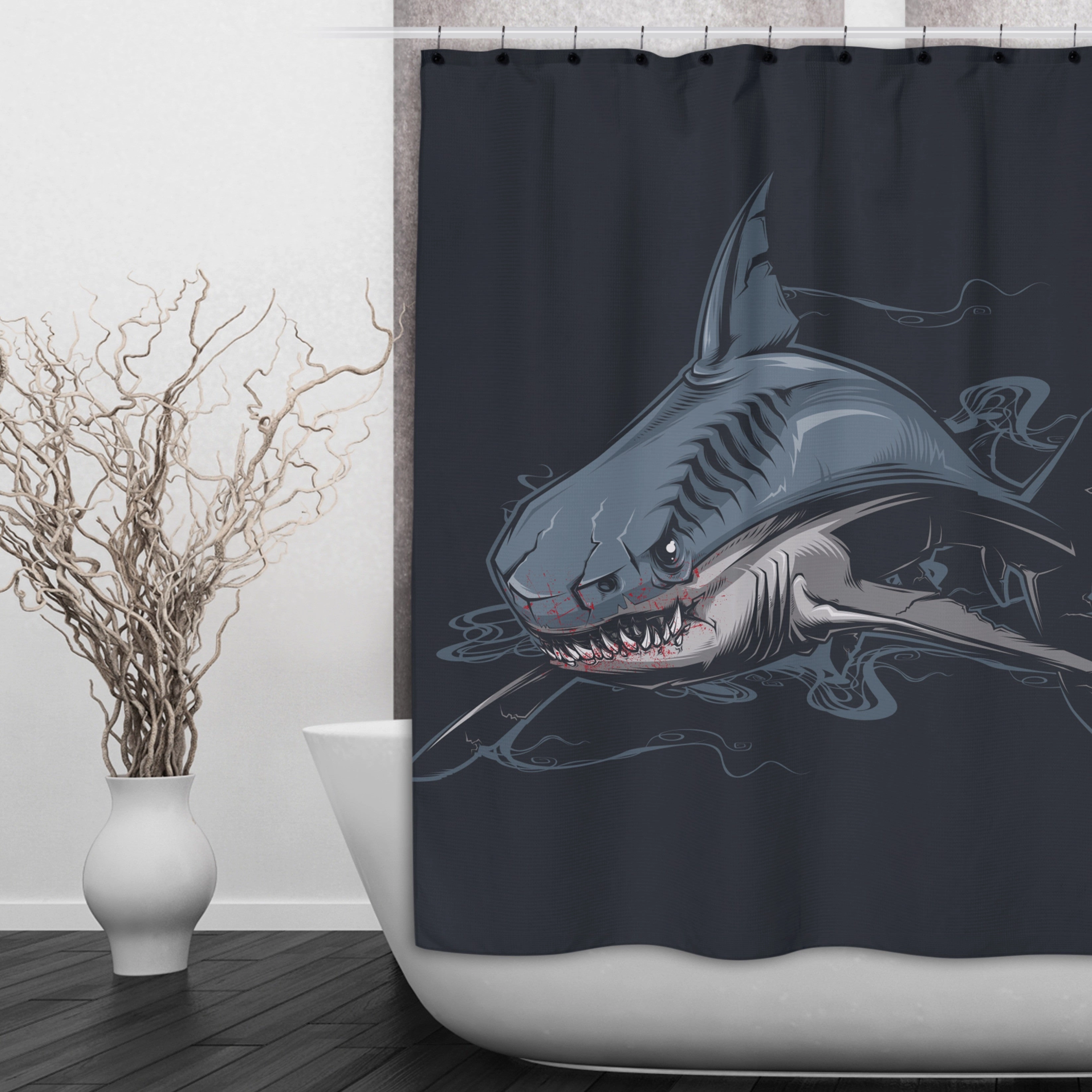 Just Fed Shark Shower Curtains and Optional Bath Mats Lighting,Lamps Fixtures