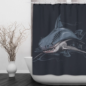 Just Fed Shark Shower Curtains and Optional Bath Mats Lighting,Lamps Fixtures