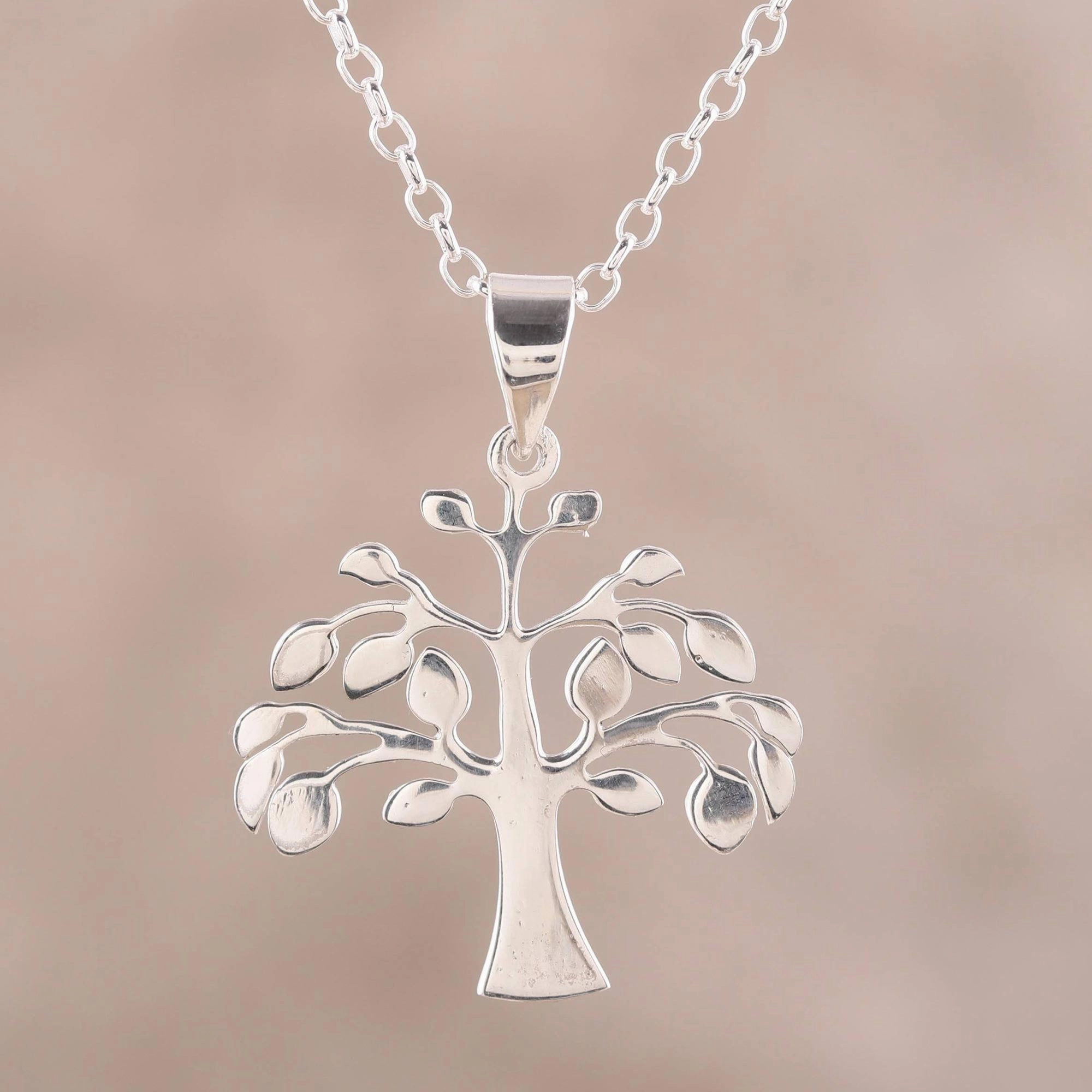 Kalpvriksh Tree Sterling Silver Tree Pendant Necklace from India
