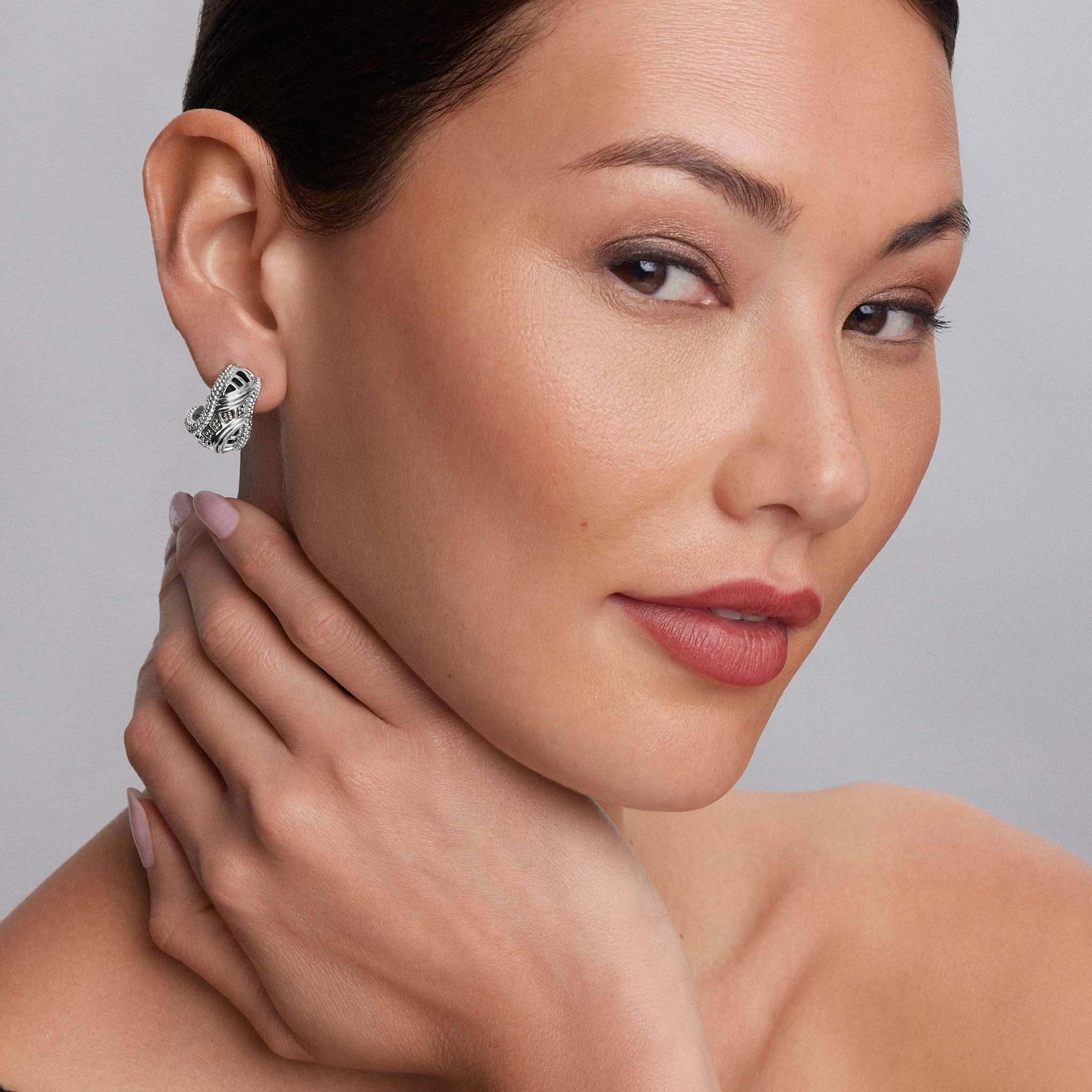 Keep Memory Alive Caviar Omega Clip Earrings