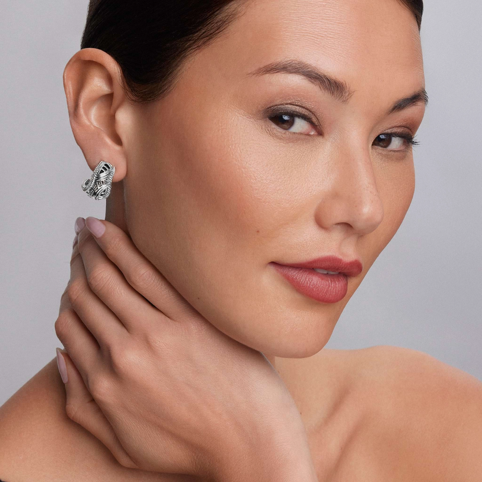 Keep Memory Alive Caviar Omega Clip Earrings