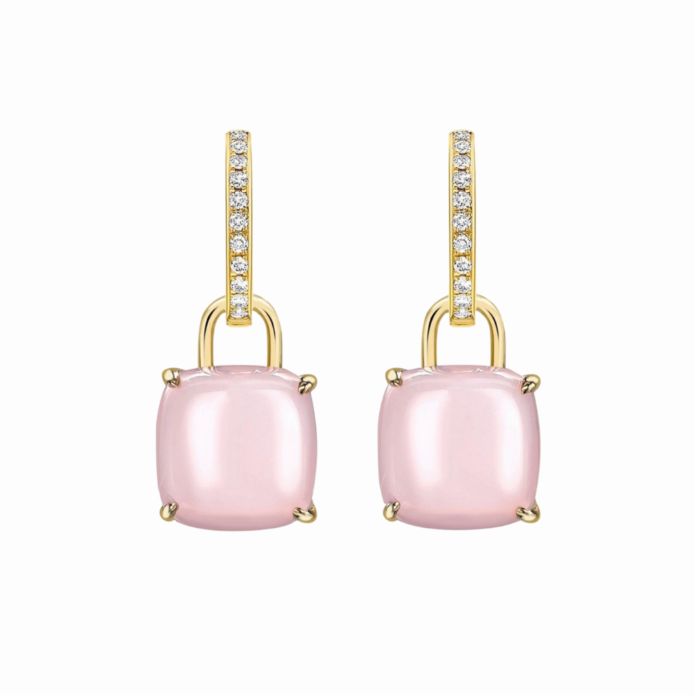 Kiki McDonough Cushion Pink Opal and Diamond Earrings