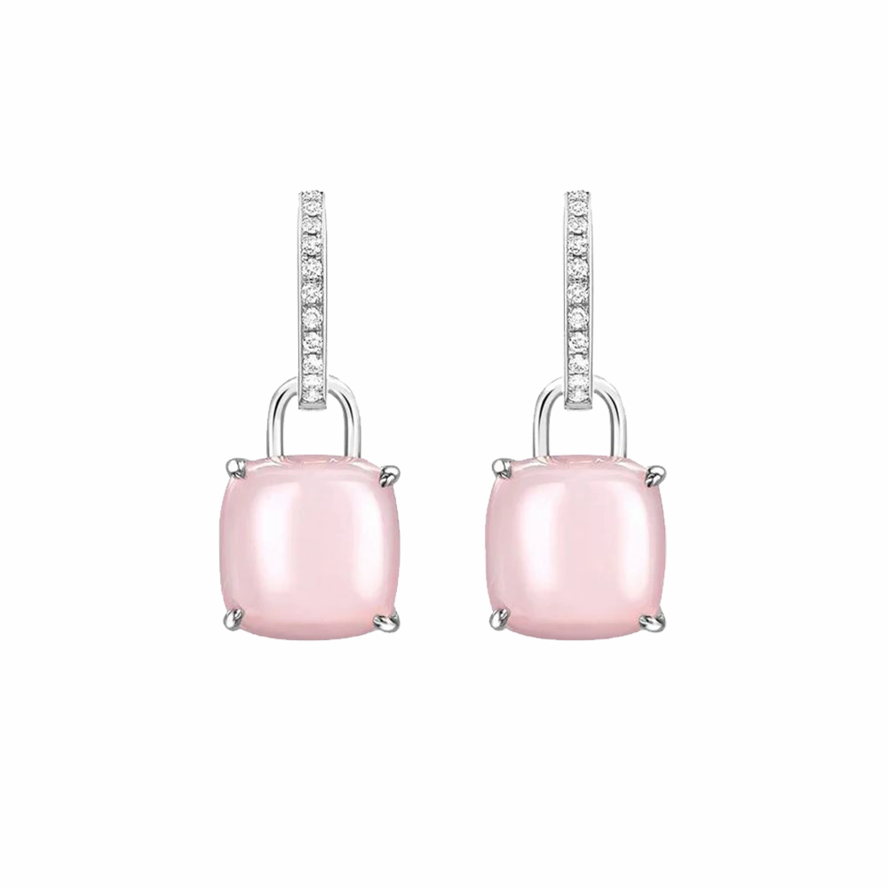 Kiki McDonough Cushion Pink Opal and Diamond Earrings