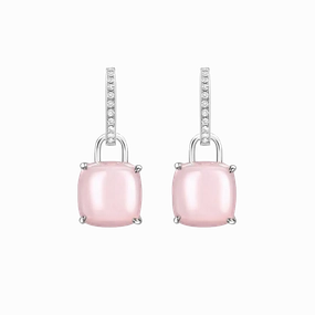 Kiki McDonough Cushion Pink Opal and Diamond Earrings